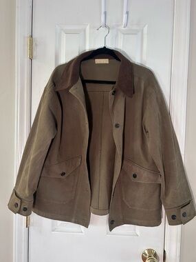 Brown Canvas Barn Coat with Corduroy Collar. Excellent condition.